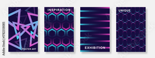 Modern gradient poster background set. Minimalist cover art template with geometric shape design. Suitable for flyer, brochure, social media, banner. Vector