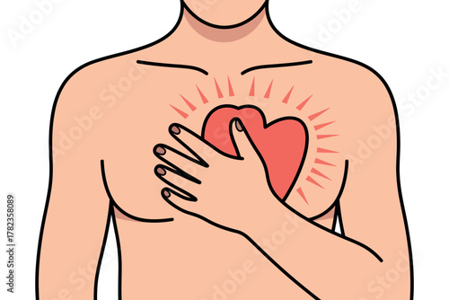 Person holding a red heart shape over their chest expressing love and care for their own health and well being