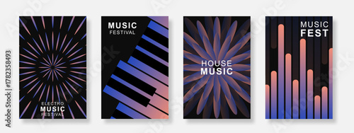 Modern music poster background set. Minimalist Sound Cover template with gradient geometric shape design. Suitable for music festival, party, flyer, social media, club and banner. Vector