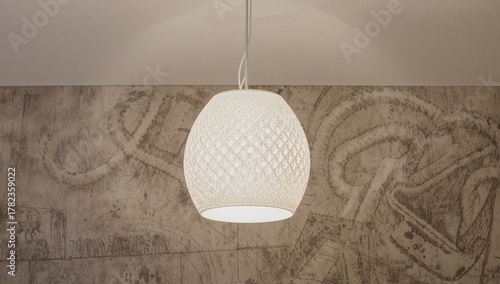 A hanging white light fixture with a rope-like design, suitable for interior lighting decor