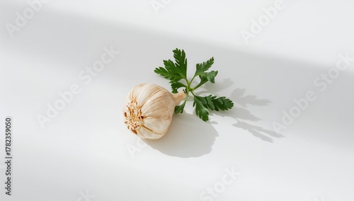 Fresh garlic on a white backdrop, beneficial for flavor enhancement