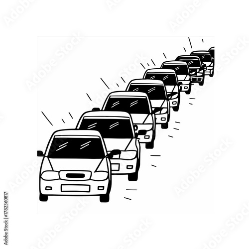 A line of cars stuck in traffic on a road