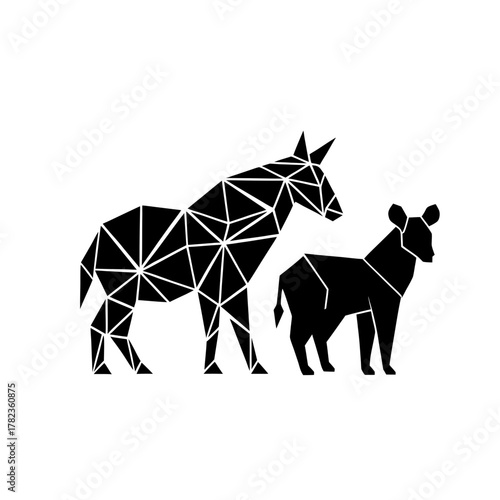 Geometric donkey and foal silhouette