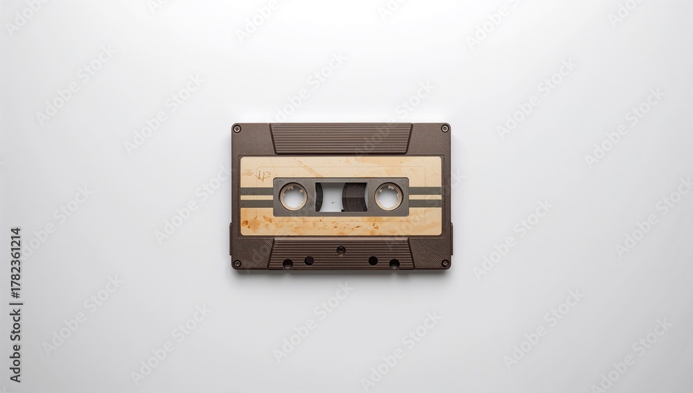 Obraz premium Old-fashioned video cassette tape isolated on white backdrop, vintage technology and design concept