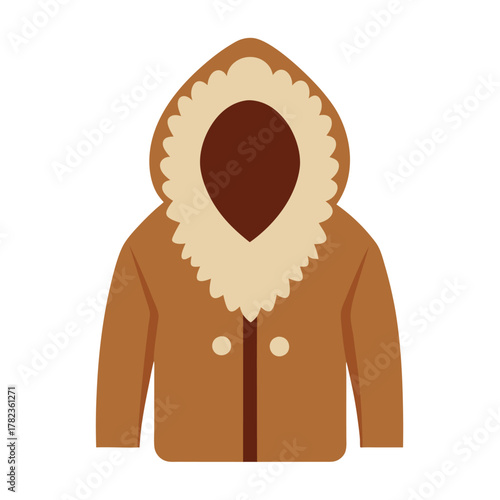 Warm winter parka illustration with fur hood and button detail