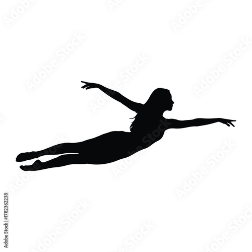 Silhouette of a woman in a dynamic flying pose female
