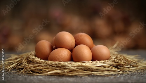 Chicken eggs set against a ...