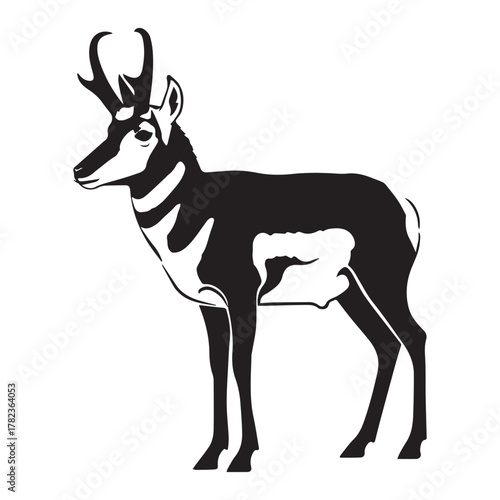 Black silhouette of a pronghorn antelope standing animal