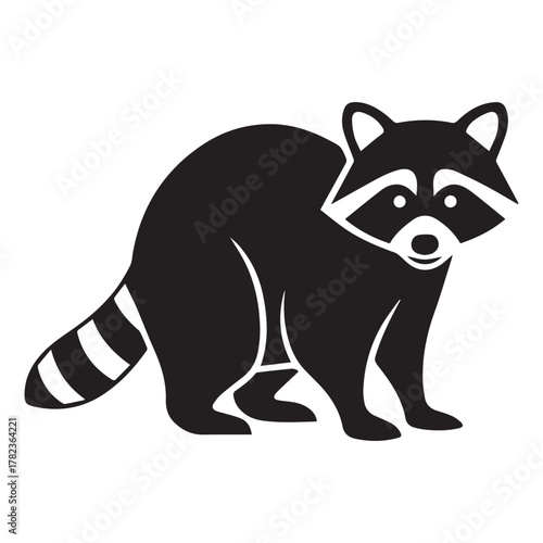 Black Silhouette of a Raccoon Facing Forward animal