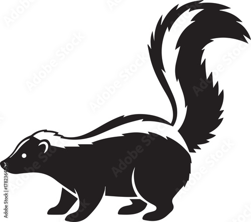Black silhouette of a skunk on a white background animal