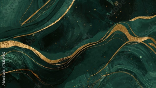 Abstract dark green and gol...
