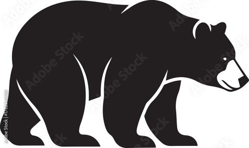 Black silhouette of a walking bear with white accents