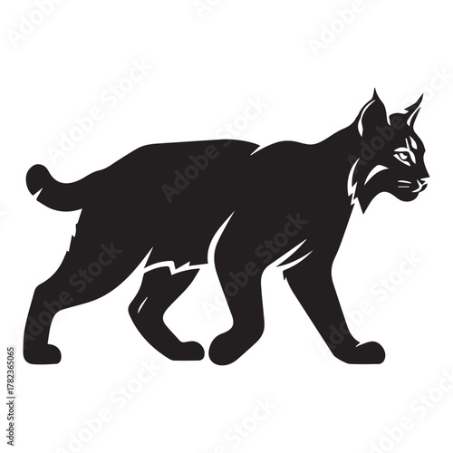 Black Silhouette of a Walking Lynx bobcat wild cat