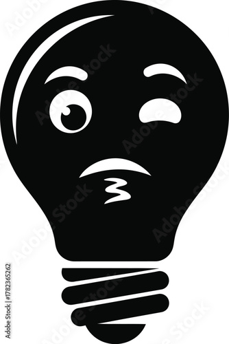 A winking lightbulb with a quirky expression against a white background, conveying a sense of playful mischief, sly humor, or a clever idea in a simple, graphic illustration isolated on white backgrou