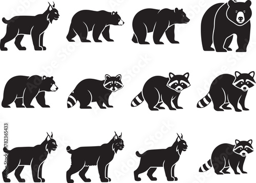 Collection of Black Silhouettes of Wild Animals lynx