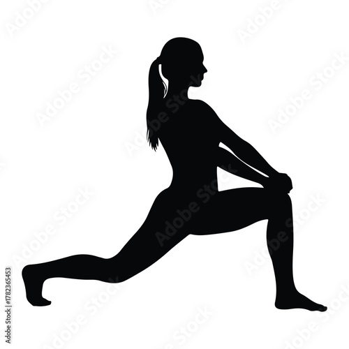 Silhouette of a woman performing a lunge stretch fitness