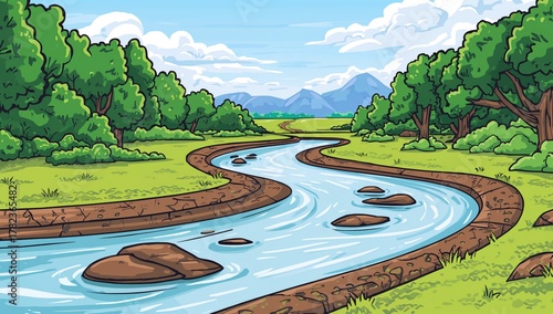 Aerial view of a flowing river