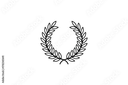 Elegant laurel wreath illustration in black and white for awards and achievements design element on white background