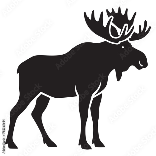 Silhouette of a large moose with wide antlers animal
