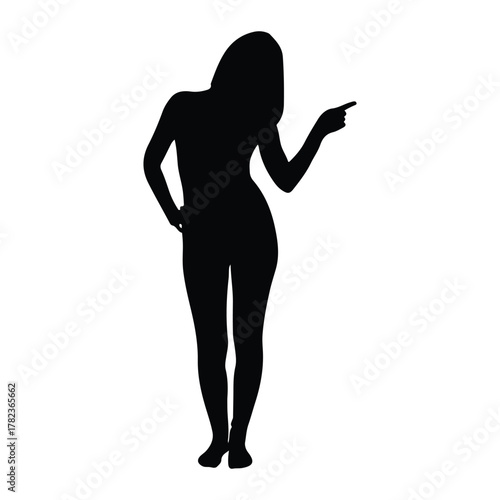 Silhouette of a woman pointing with her right hand