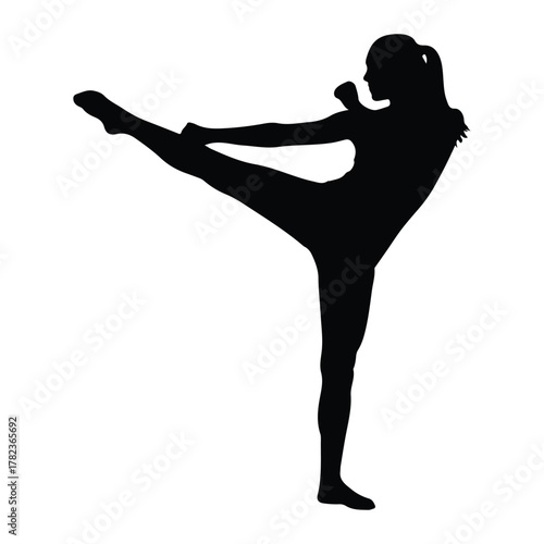 Silhouette of a woman performing a high kick female