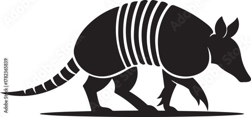 Stylized Black and White Armadillo Illustration Walking Silhouette Isolated Design