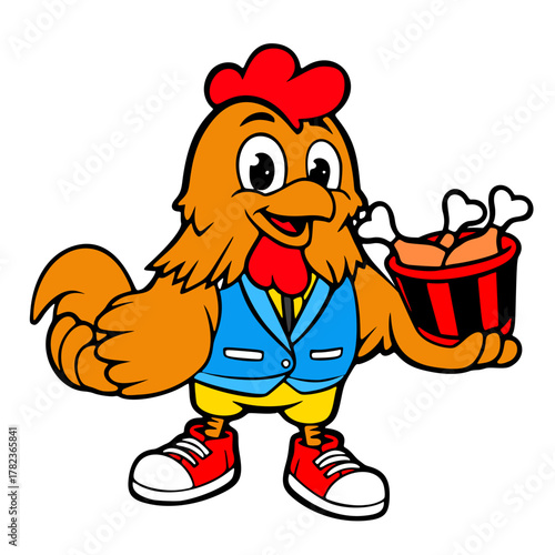Logo or Icon, Mascot or Character of a Chicken Carrying Fried Chicken