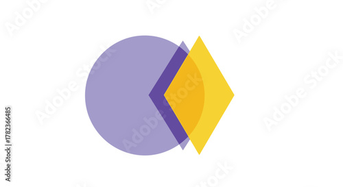 Overlapping purple circle and yellow diamond shapes on a white background.
