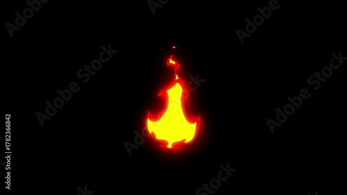 Animated cartoon fire element . Animated fire burning brightly, perfect for dynamic visual effects. 