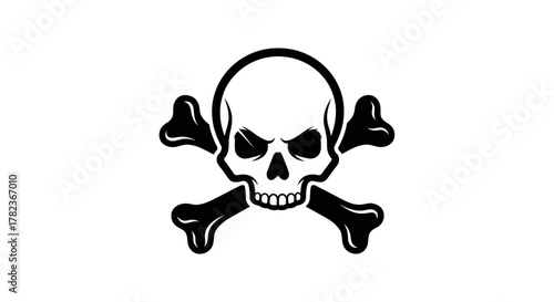 A menacing black and white skull and crossbones symbol, often associated with pirates, danger, or poison, depicted against a plain background.