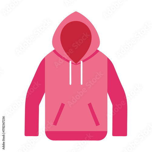 Pink hooded sweatshirt illustration with front pockets and drawstring details
