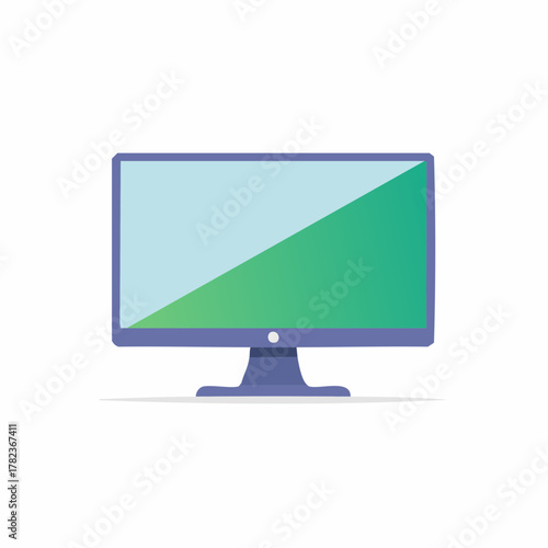 Illustration of a blue computer monitor with green and light blue screen flat design