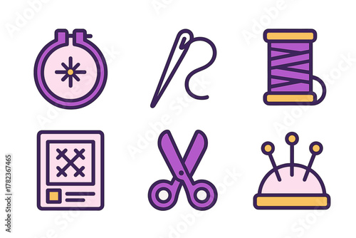 Various sewing tools and supplies arranged in a colorful and organized layout for crafting enthusiasts