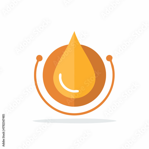 Golden Drop within Circle Frame Liquid Resource Icon Abstract Form Illustration