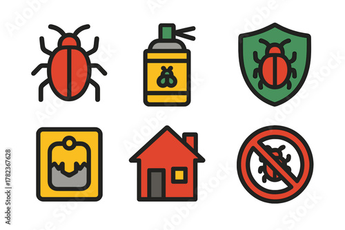 Various icons representing pest control methods and concepts for home protection against insects
