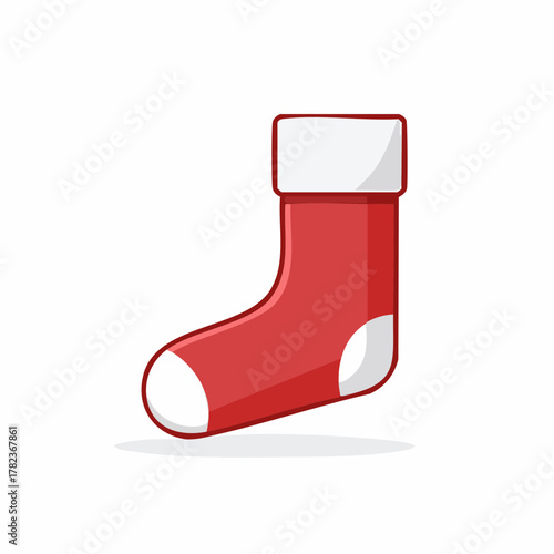 Festive red and white Christmas stocking illustration, holiday gift symbol
