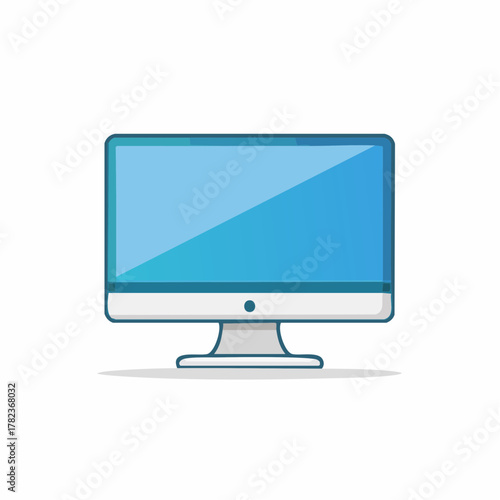 Cartoon-style computer monitor with blue screen and white bezel.