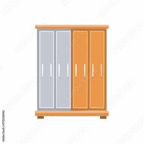 Modern flat design wardrobe with contrasting grey and wood doors