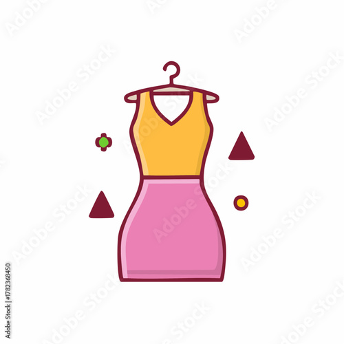 Stylized Dress on Hanger Illustration with Geometric Shapes Design Element