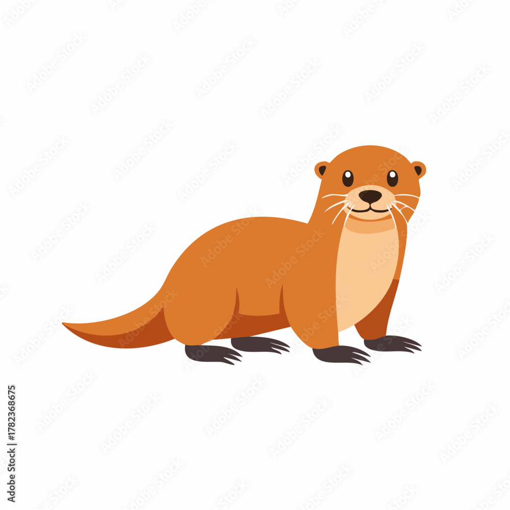 Obraz premium Cartoon otter illustration. Adorable mammal with brown fur standing upright.