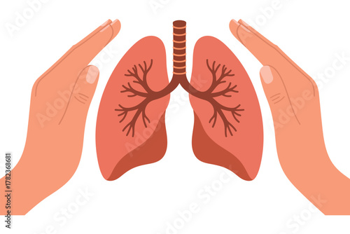 Hands protectively surrounding lungs illustration symbolizing respiratory health and pulmonary care awareness campaign
