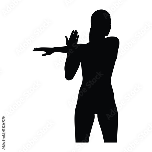 Silhouette of a woman stretching her arm exercise fitness