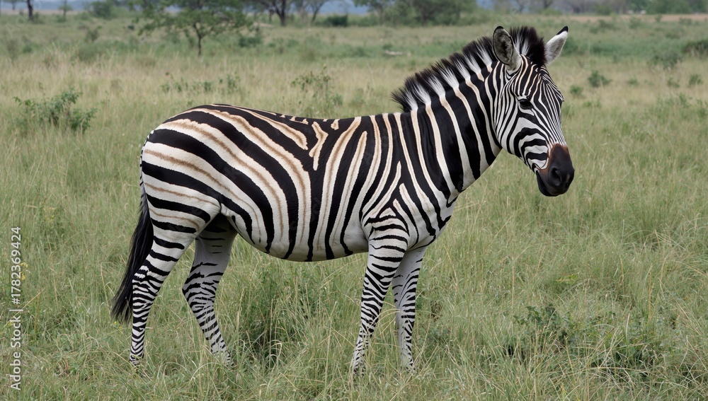 Fototapeta premium The Most Widespread Plains Zebra Features Around Six Subspecies Found Throughout Southern and Eastern Regions of Africa, With Each Individual's Stripes Being Uniquely Distinct Like Fingerprints.