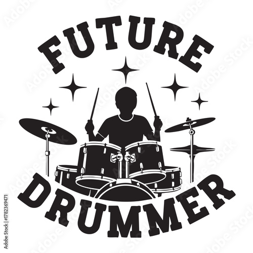Graphic Illustration of Future Drummer with Silhouette on White Background