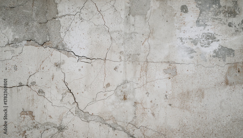 Obraz premium Vintage cement surface featuring scratches, cracks, dust, crevices, rough textures, and moss, ideal for posters or design backgrounds.