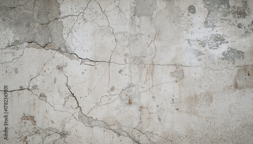 Vintage cement surface featuring scratches, cracks, dust, crevices, rough textures, and moss, ideal for posters or design backgrounds.