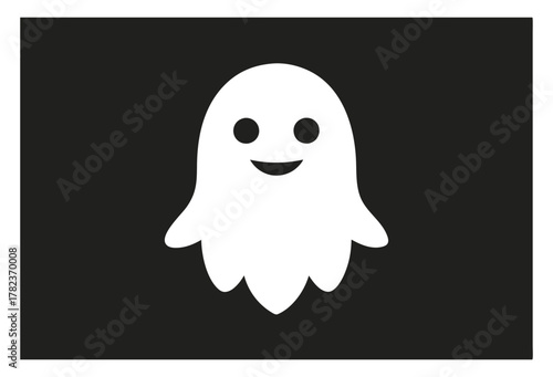 Cute White Ghost Cartoon on Dark Background Halloween Vector Graphic