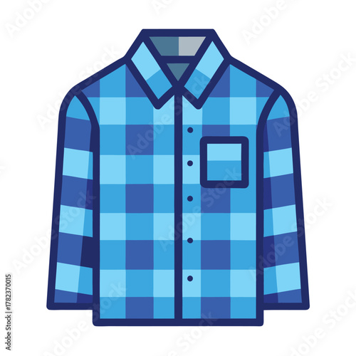Blue Plaid Flannel Shirt Icon Graphic with Pocket and Buttons