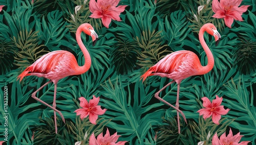 Pink flamingo and exotic fl...
