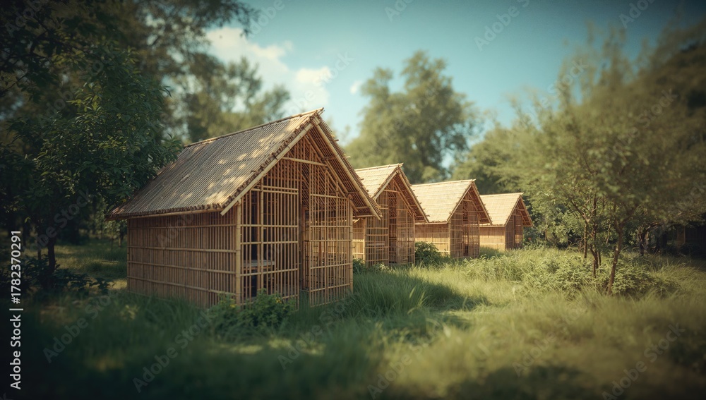 Fototapeta premium Design and texture of traditional bamboo cottages under the sky